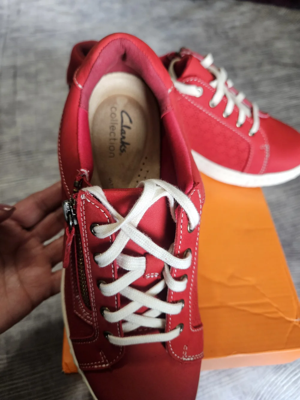 Clarks Red Lace-Up Sneakers with Side Zip and White Sole